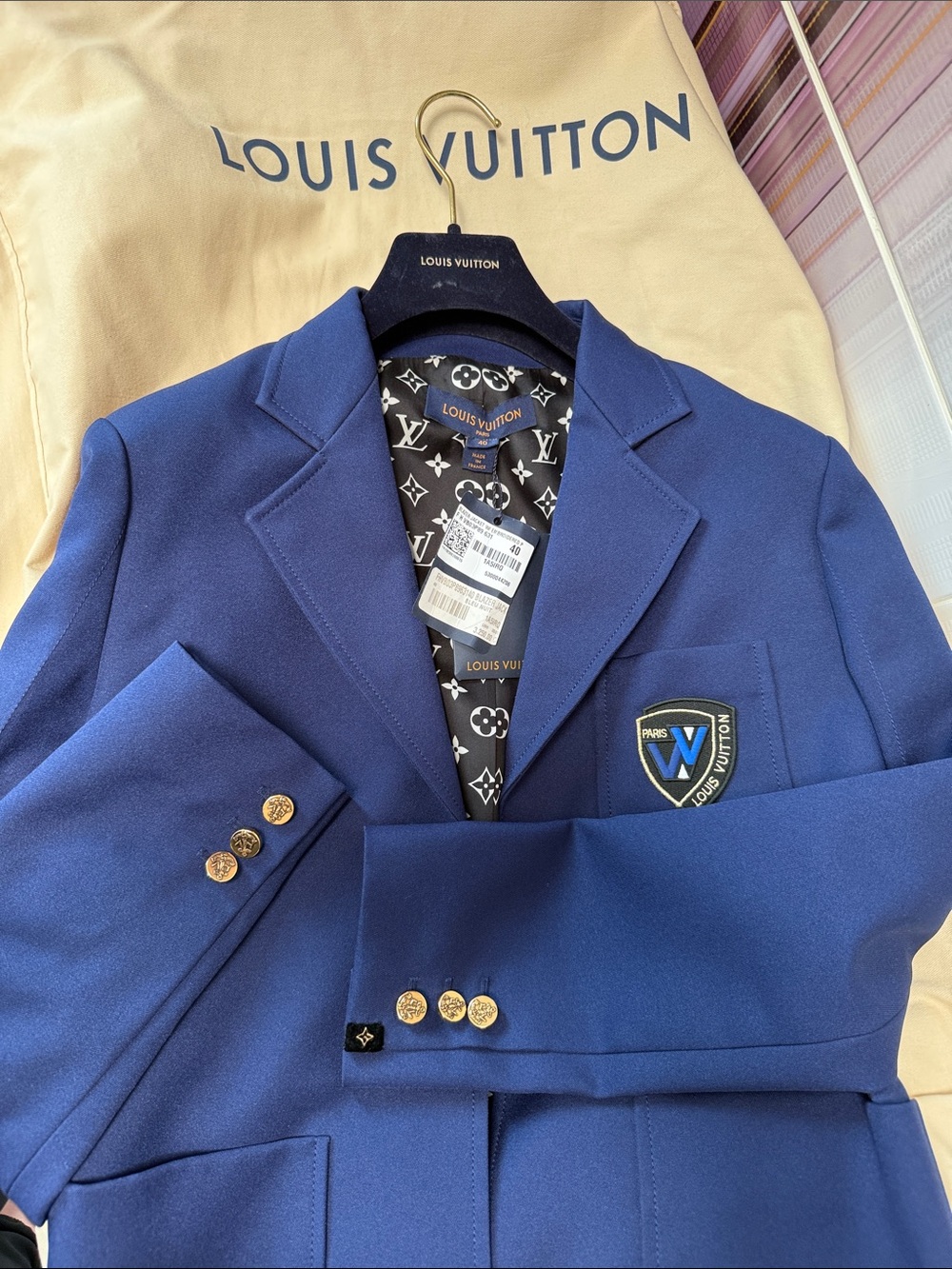 Louis Vuitton Royal Blue Blazer with Crest Patch. Authentic